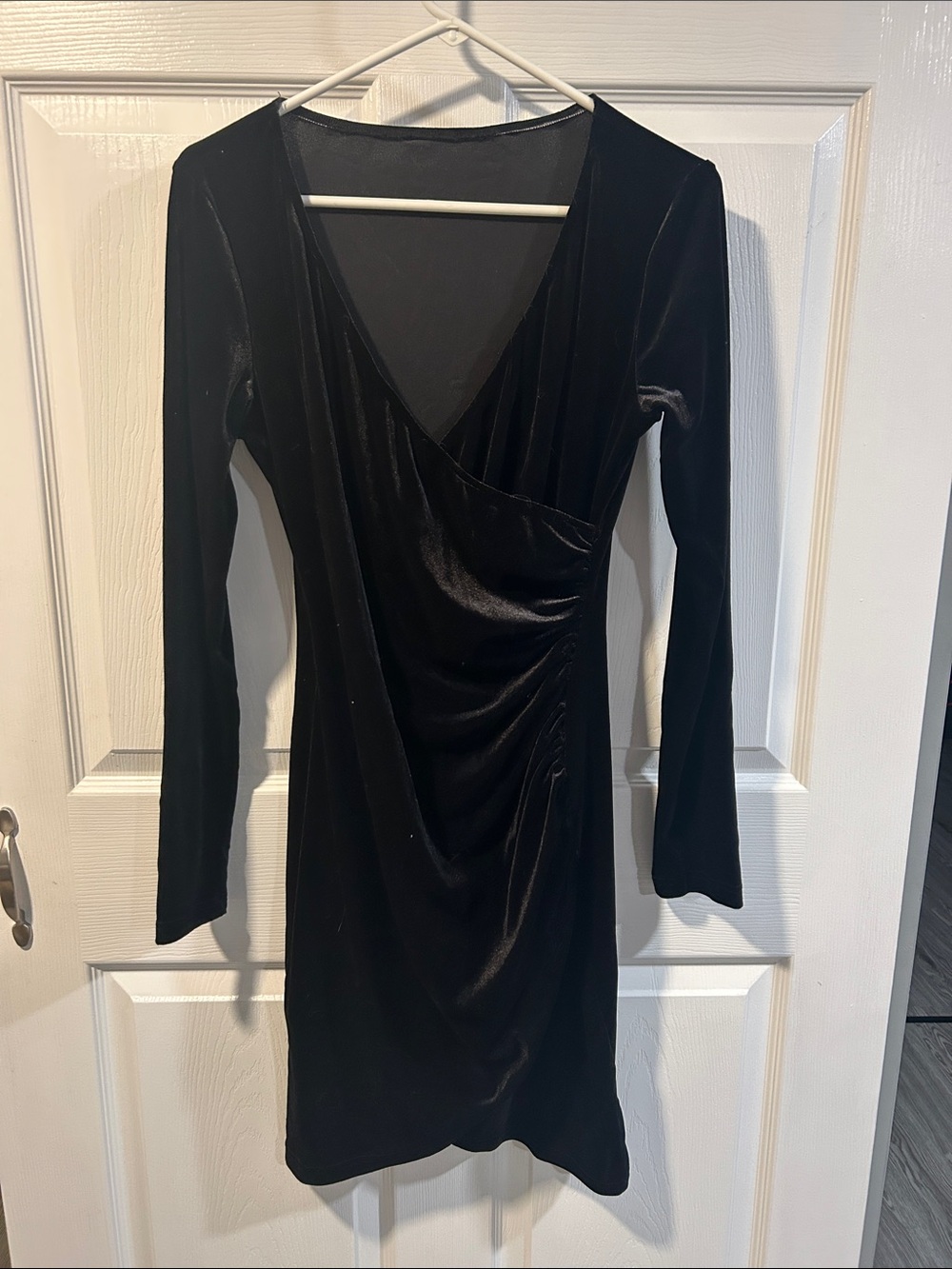 Black Velvet Long Sleeve Wrap Dress